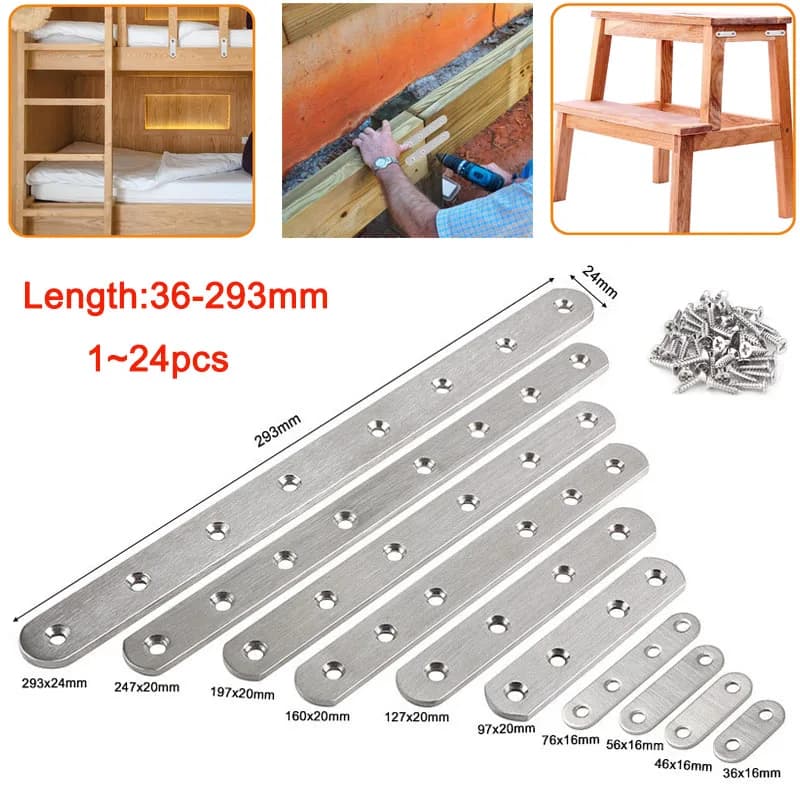 Support droit de plaque Plate pour meubles en bois, attelle d'angle, support de réparation de plaque de réparation en acier inoxydable avec vis