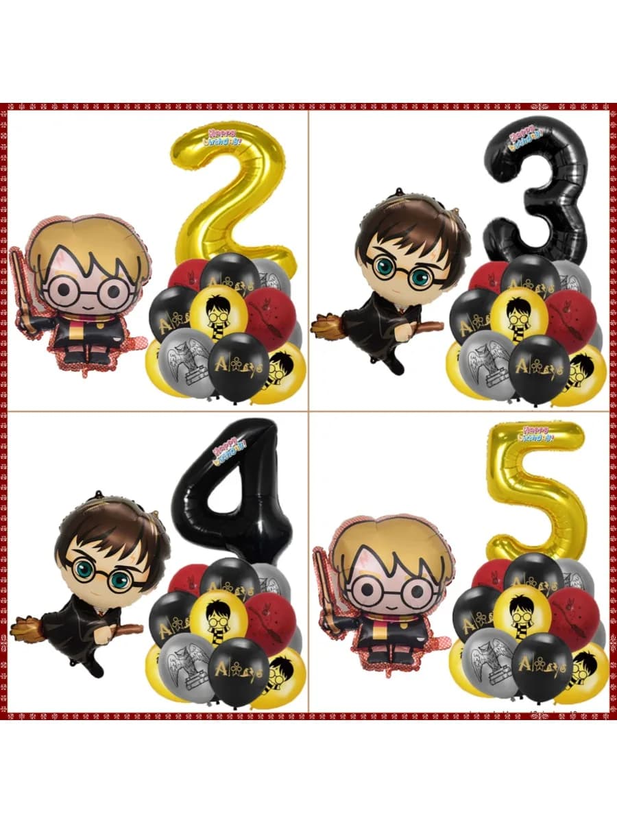 Lot de 12 ballons en aluminium numéros 0-9, thème magique Harry Potter, pour fête d'anniversaire, décorations
