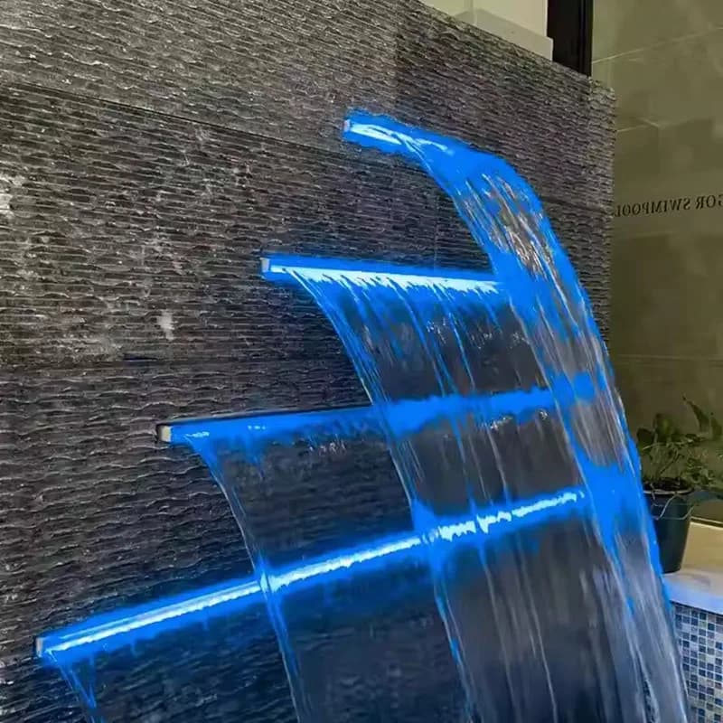 Cascade de jardin en acrylique avec lumière LED, cascade RVB, lame d'eau pure, fontaine de piscine artificielle