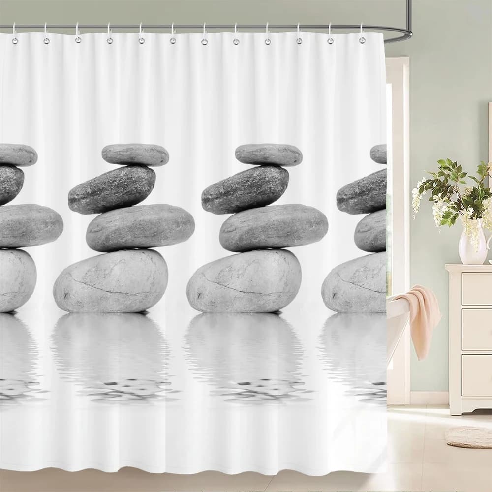 Rideau de douche en tissu polyester imprimé galets, rideau chaud imperméable avec crochets, décoration d'intérieur, rideaux de bain, écran de