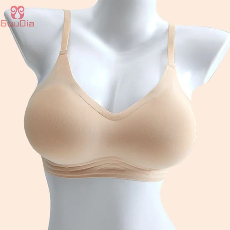 GUUDIA soutien-gorge prothèses mammaires soutien-gorge lisse col en V pour femmes sans couture sans fil amovible rembourré soutien-gorge Push Up