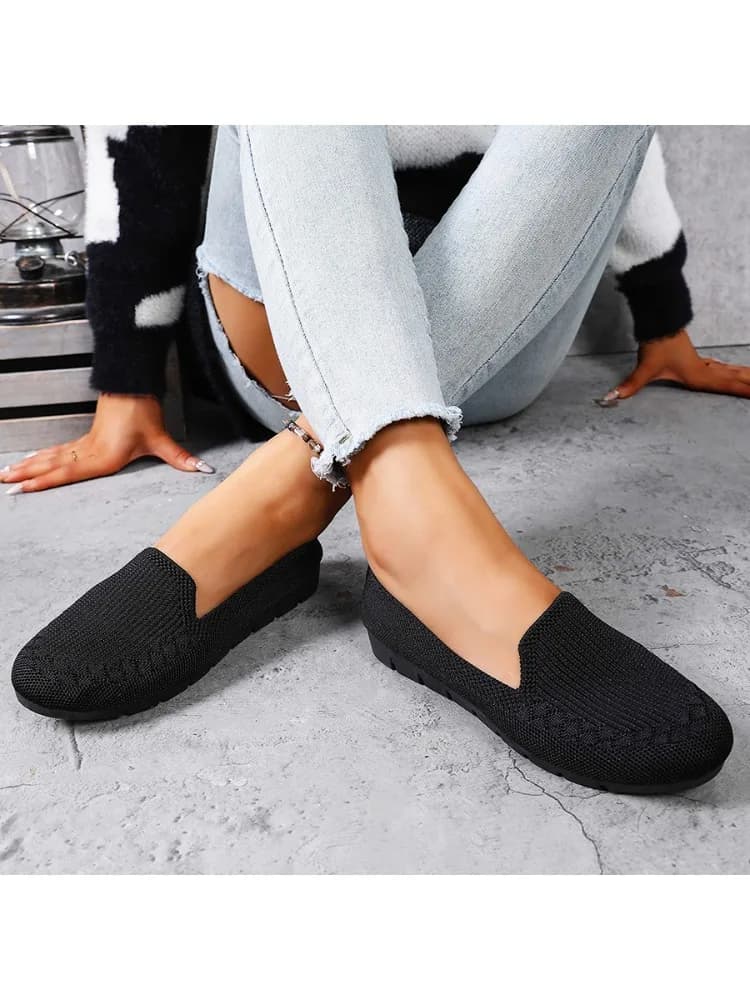 Mocassins en tricot de couleur unie pour femmes, chaussures plates antidérapantes légères pour un usage décontracté