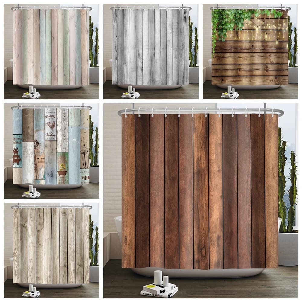Rideau de douche rustique en planche de bois, ferme, Vintage, planche Grunge en bois, grange, vie de campagne, imperméable, bain, salle de bain