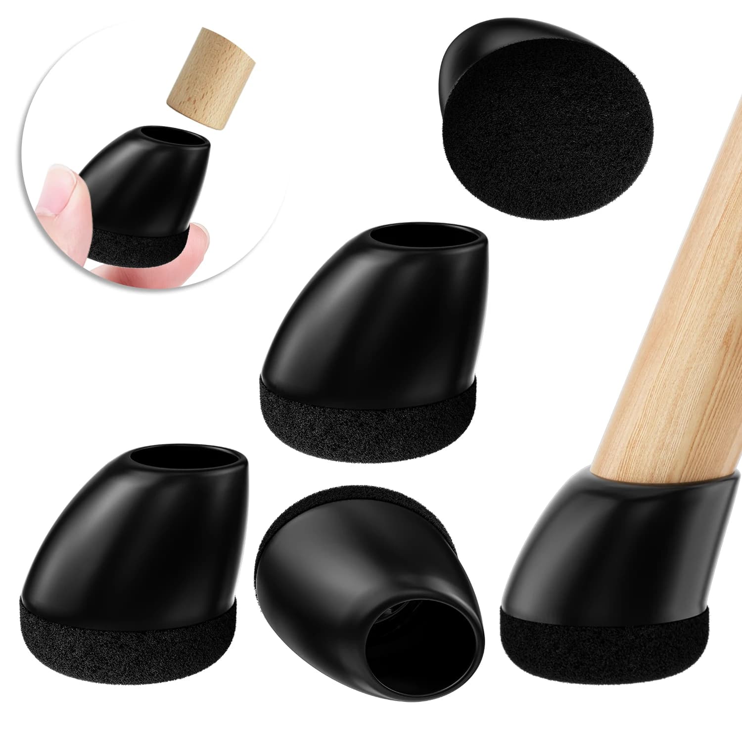 Couvre-pieds de chaise en Silicone, 16 pièces, pieds de chaise inclinés ronds antidérapants pour 15 ° -25 °   avec coussinets en feutre pour