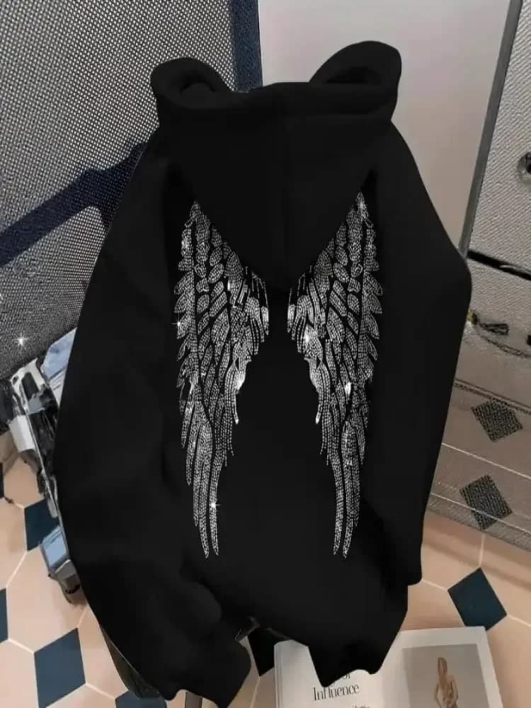 Sweat-shirt surdimensionné pour femmes, imprimé ailes d'ange, pull à manches longues, coupe ample, streetwear décontracté