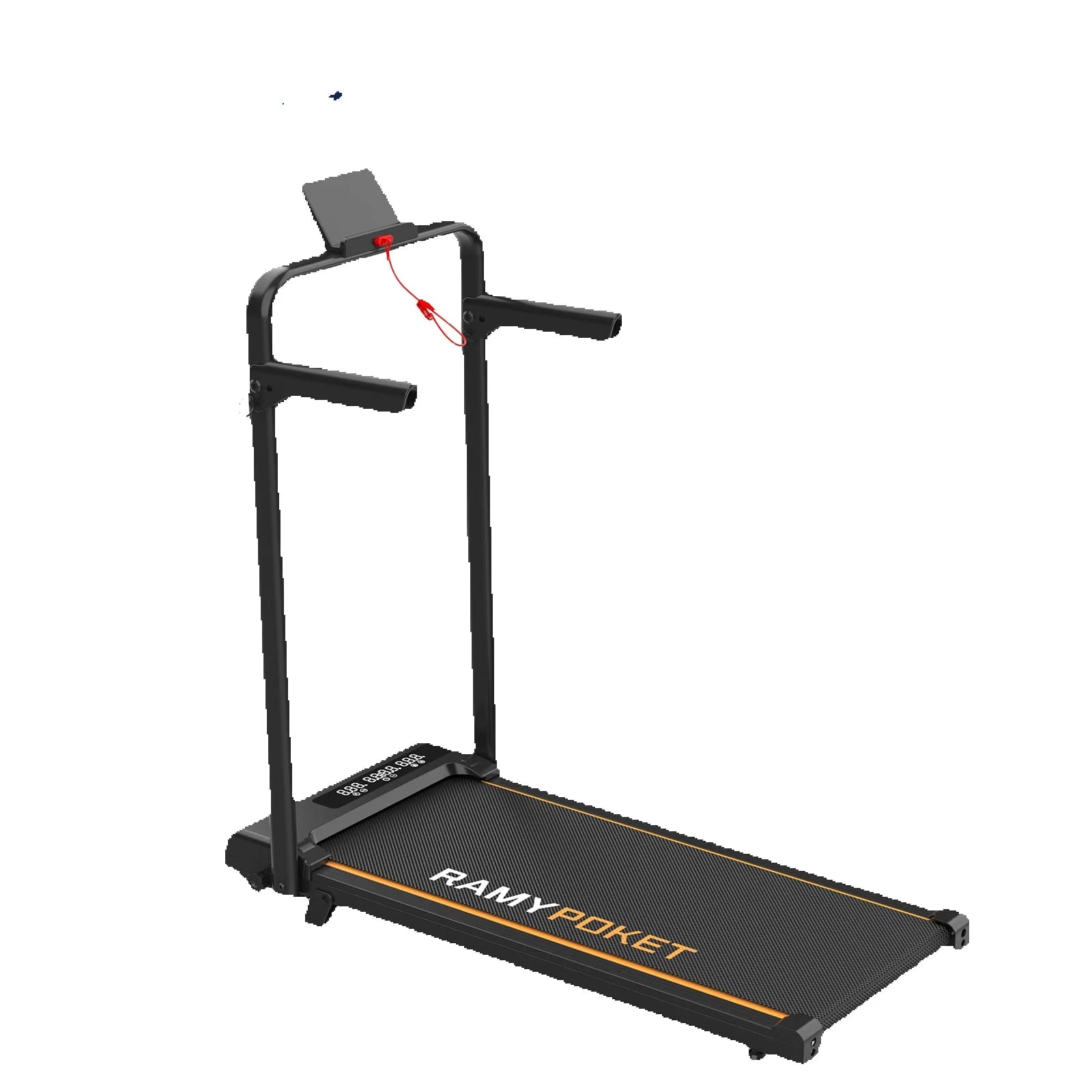 RAMYPOKET Tapis de course pliable avec accoudoirs, inclinaison 15%, vitesse 1-12 km/h, moteur silencieux, APP connectée, affichage 3 fenêtres,