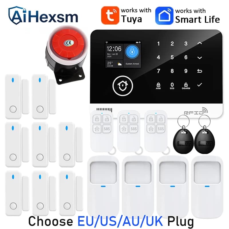 Système d'alarme sans fil WiFi GSM 2G, ensemble de protection de sécurité pour maison, bureau, appartement, capteur PIR, fonctionne avec Tuya Smart