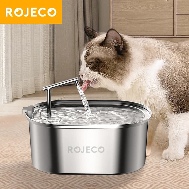 ROJECO fontaine d'eau pour chat en acier inoxydable abreuvoir automatique pour chat fontaine à boire pour chats chiens distributeur d'eau pour