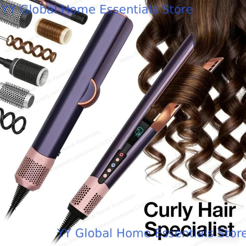 Styler capillaire professionnel 2-en-1 : Lisseur et sèche-cheveux avec technologie ionique négative, chauffe rapidement, fer à coiffer longue