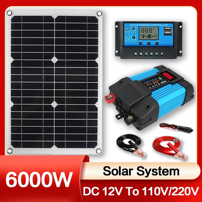 Système de production d'énergie solaire, onduleur 110V/220V 6000W, panneau solaire 12V 30A, contrôleur, Kit complet de production d'énergie,