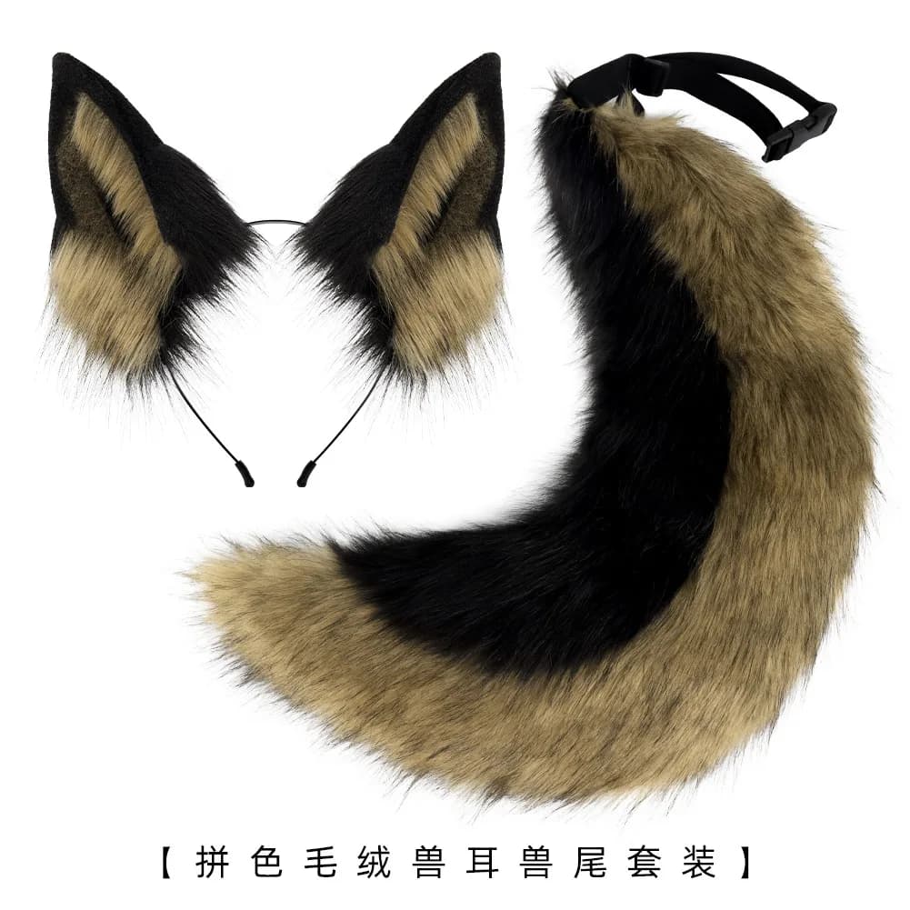 Oreilles de bête queue de bête nouveau ensemble de chien loup à dos noir Cosplay oreilles de loup bandeau accessoires de queue de chien