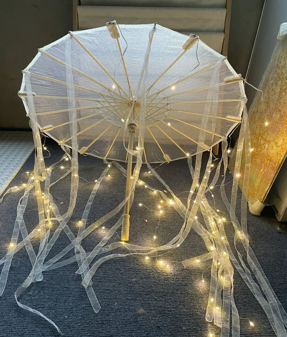 LED chinois japon fil huilé papier soie tissu parapluie Costume ancienne princesse parapluie drame blanc artisanat parapluie Cosplay
