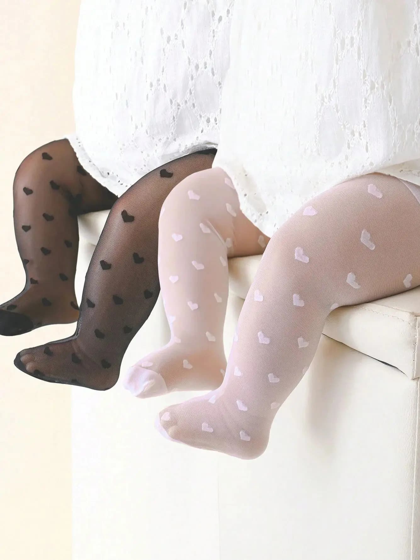 2 paires de collants pour bébés filles, collants fins et doux à motif cœur, bas de danse pour petite princesse, pour bébés âgés de 0 à 36