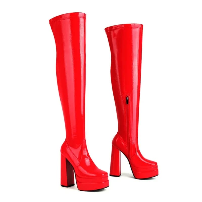 Bottes à talons hauts à bout carré pour femmes, plate-forme solide, sexy, au-dessus du genou, bottes modernes, hauts, 15cm, mode automne et hiver,