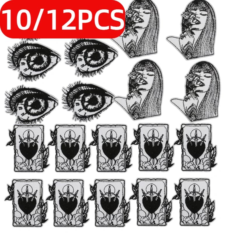 PUNK Love Girls – couteau à fleurs noir et blanc, broderie de foudre, Patch de décoration, sac de repassage/chapeau/tissu, vente en gros, 10/12
