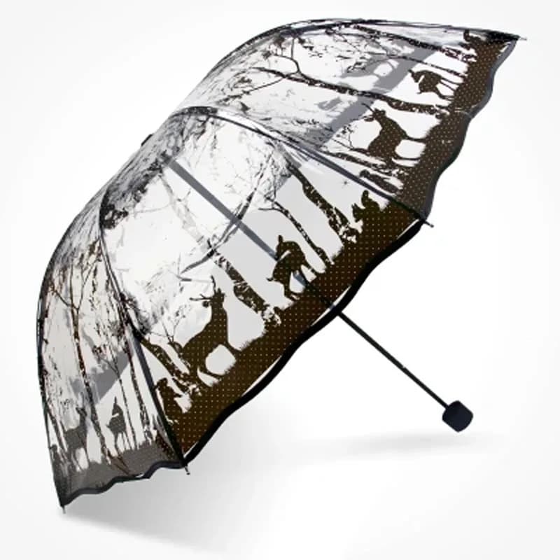 Parapluie de Pluie Épais en PVC Transparent pour Homme et Femme, Parapluie de Personnalité, Rose, Cerf, Trois