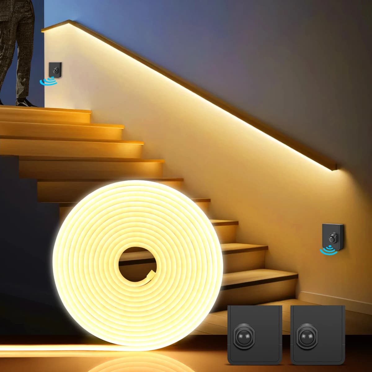 Lumières LED néon à capteur tactile de mouvement, interrupteur intelligent sans fil ON/OFF, bande LED, lumière de nuit, AC110v 220v vers DC 24V,