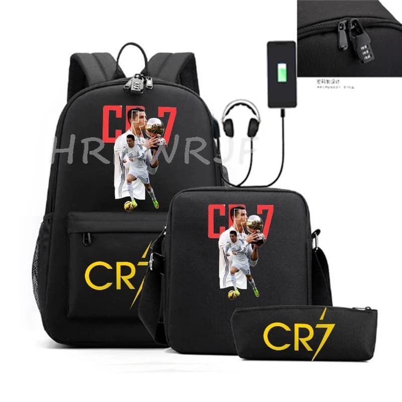 Sacs à dos sport décontractés CR7, lot de 3, légers et simples, grande capacité, pour adolescents, ordinateurs portables, école, femmes, hommes,