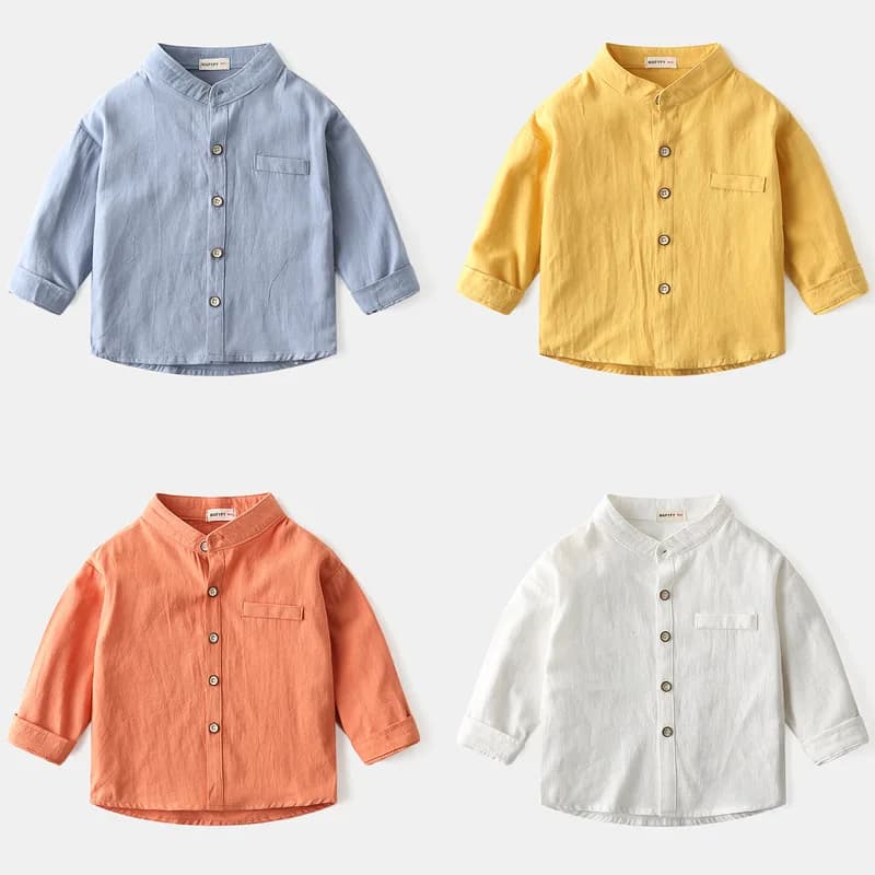 Chemises à col Mandarin pour garçons, hauts élégants pour enfants, vêtements en coton pour enfants