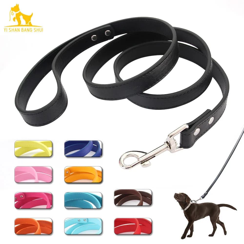 Laisse pour chien en cuir de couleur unie, 16 couleurs, laisse d'entraînement à la marche pour animaux de compagnie, pour petits, moyens et grands