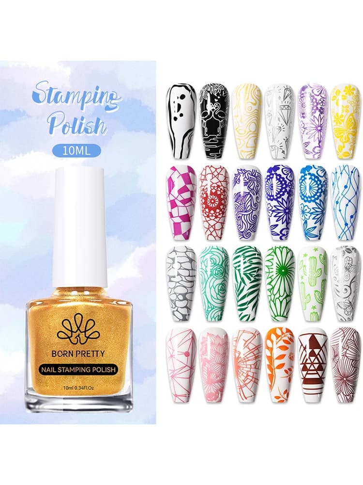 BORN PRETTY 10m estampage vernis à ongles blanc noir or rouge coloré Nail Art impression vernis bricolage pour plaque à ongles Design vernis