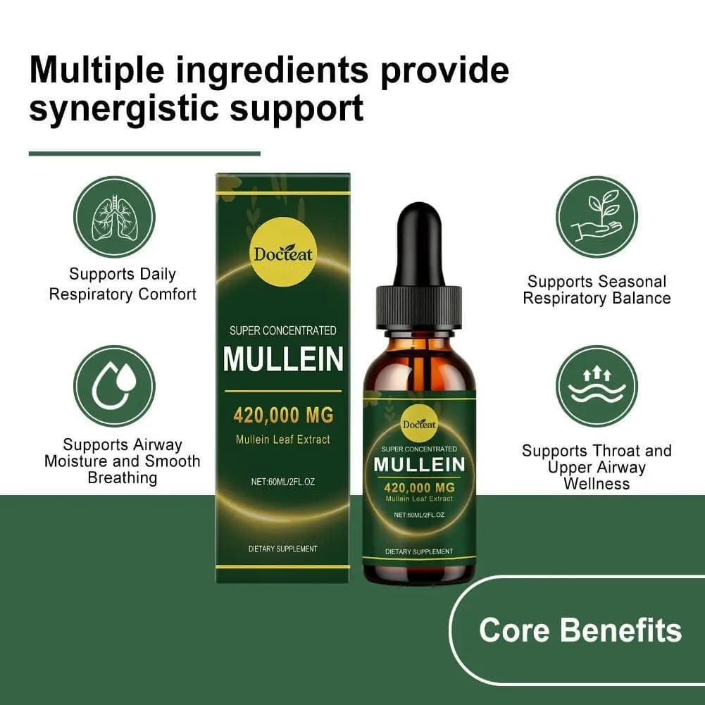 1-10PCS 60ml Docteat 420,000mg Gouttes de feuilles de molène super concentrées – Nettoyage naturel des poumons et soutien respiratoire