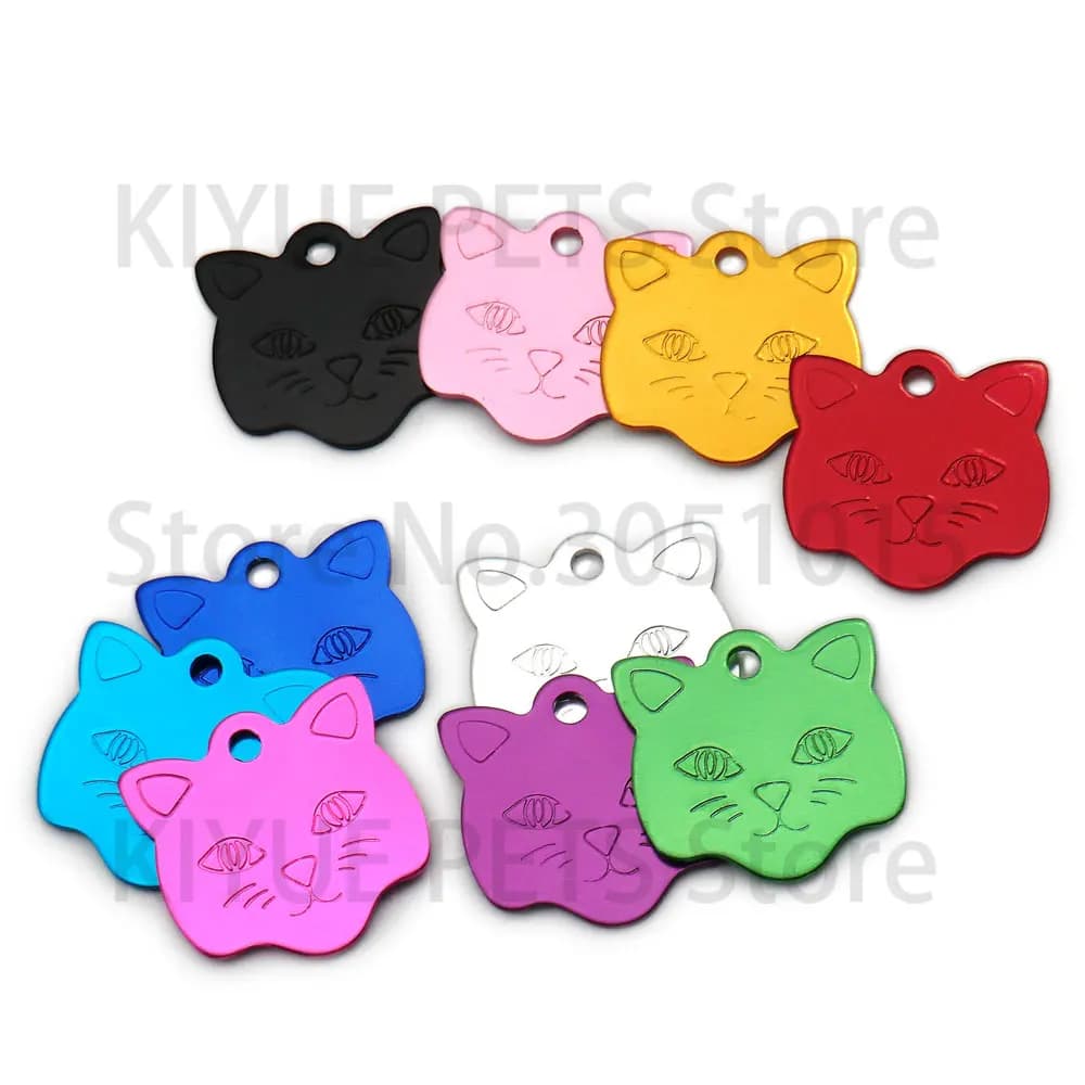 En gros 100 pièces chat visage plaque signalétique étiquette d'identification en aluminium personnalisé chaton Anti-perte pour chien étiquette