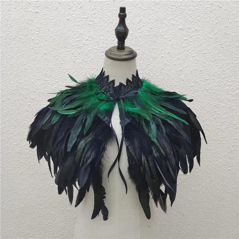 Châle de plumes gothique pour hommes et femmes, col de cou, costume de corbeau, cape de cosplay de sorcière maléfique, plumes punk rave initiées