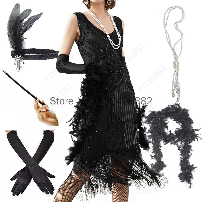 Robe évasée à paillettes vintage pour femmes, robe à franges complètes, inspiré de la décoration, années 20 rugissantes, grande robe de