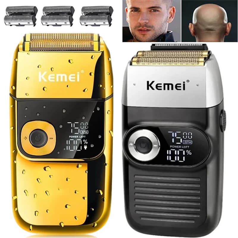 Kemei rasoir électrique sans fil pour hommes double lame alternative Rechargeable barbe rasoir soins du visage multifonction fort tondeuse