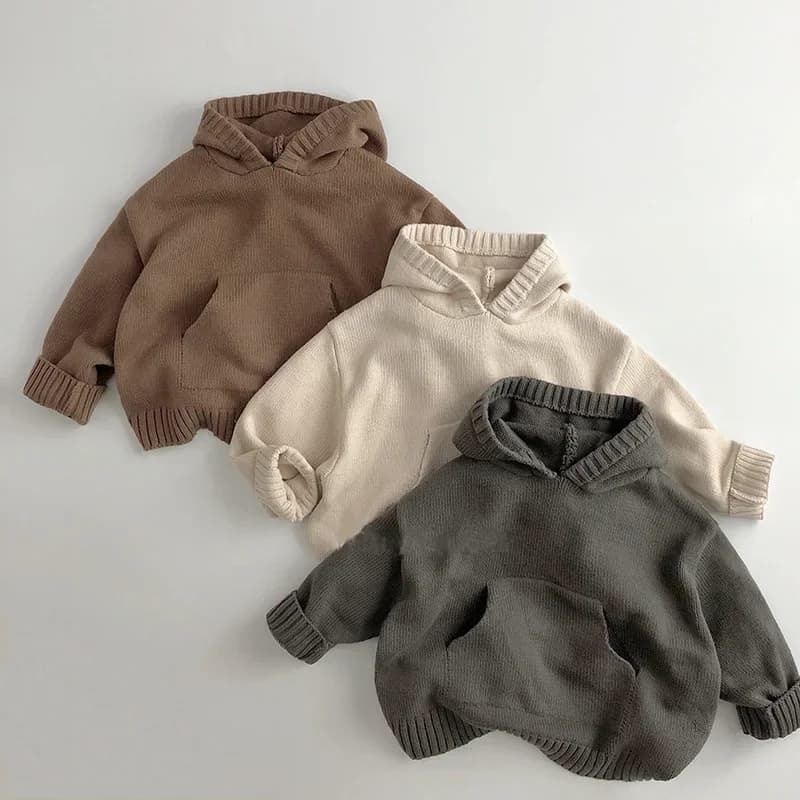 Poche avant tricot fin enfants garçons fille chandails à capuche tricot pull Style ample fille à capuche enfant en bas âge manteau de tricot