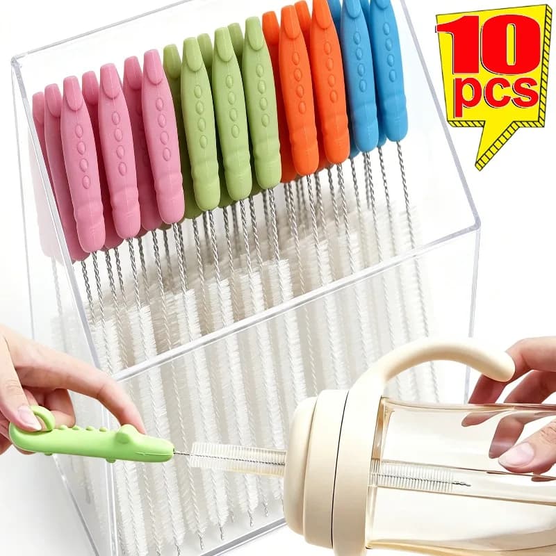 Brosse de nettoyage pour pailles et biberons, 10/1 pièce, en nylon et acier inoxydable, à long manche, pour la maison