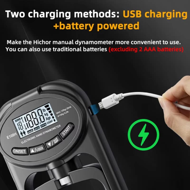 Testeur de force de préhension 265Lbs/120Kg dynamomètre numérique à main compteur de force de préhension USB écran LCD dynamomètre de poignée