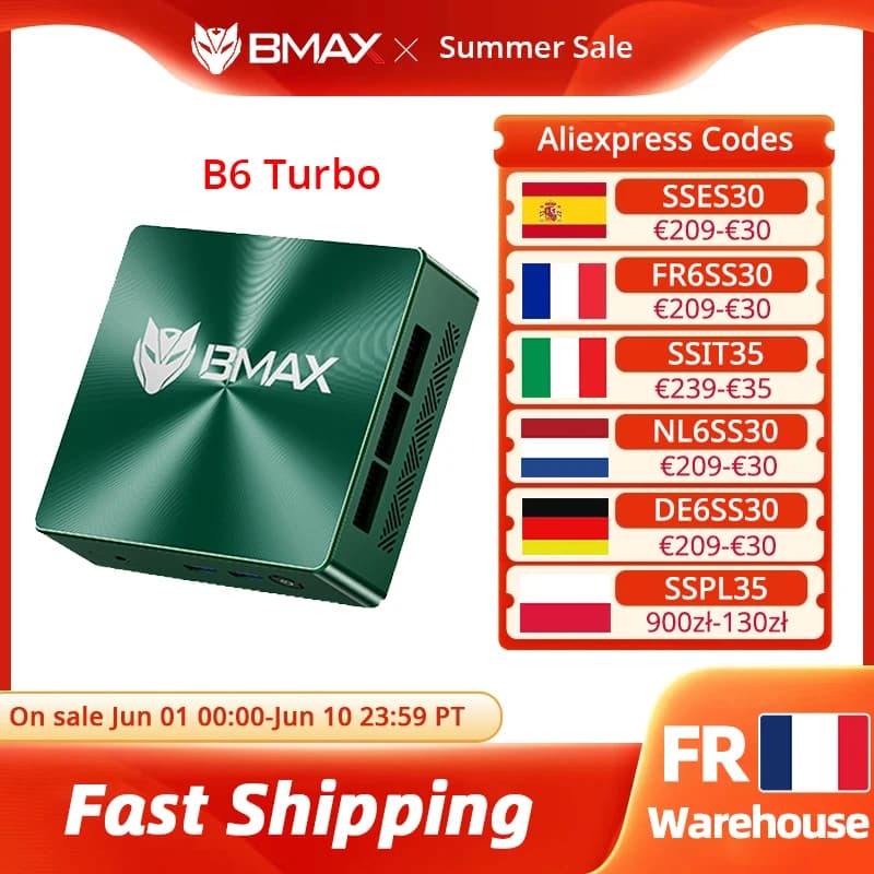Mini PC BMAX B6 Turbo Intel Core i5 8257U Windows 11 16 Go de RAM 512 Go SSD HDMI USB DP Bluetooth WIFI Ordinateur