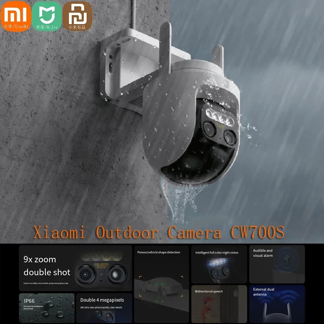 Xiaomi Mijia caméra extérieure CW700S 2.5K 9x zoom IP66 caméra de sécurité étanche PTZ Vision nocturne polychrome Al détection humaine