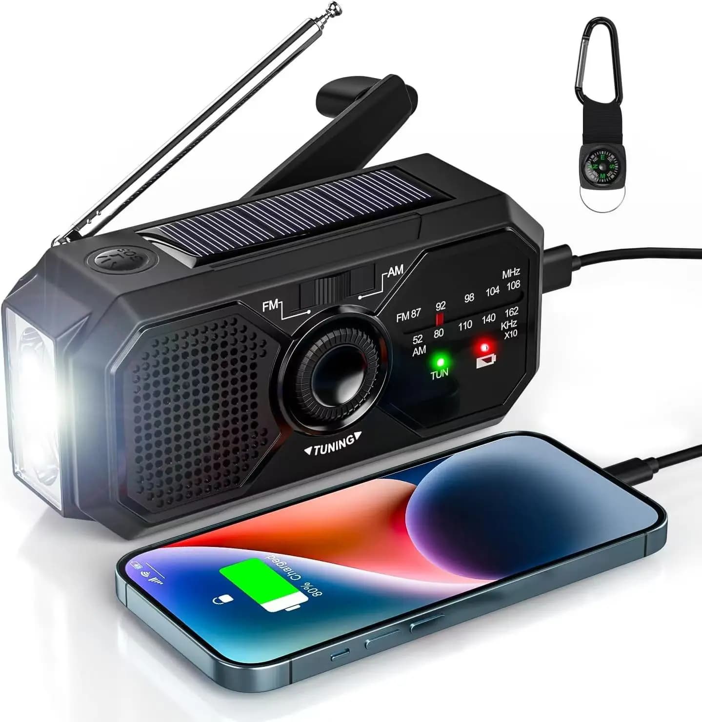 Radio solaire portable, kits d'urgence, radio de premiers secours avec manivelle, radio Dynamo AM/FM, centrale électrique embarquée, chargeur de