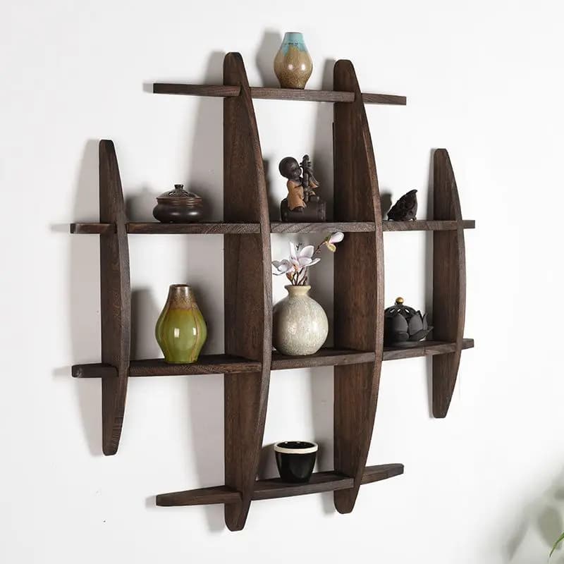 Étagère à thé murale en bois massif, style chinois moderne et minimaliste, support de présentation pour service à thé