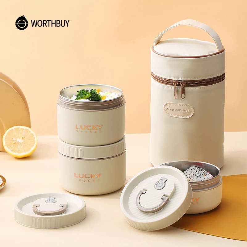 WORTHBUY – ensemble de boîtes à déjeuner Bento, récipient à déjeuner Portable pour garder au chaud avec sac isolé, récipient alimentaire