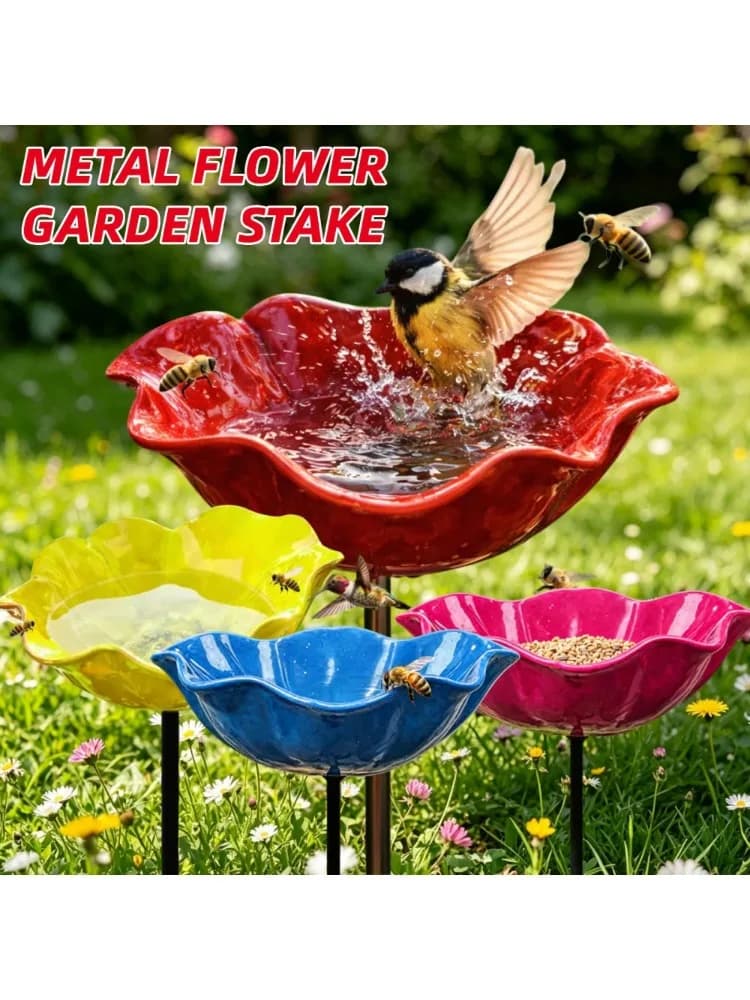 Station d'abreuvement pour abeilles en forme de fleur, piquet de jardin en métal, bain pour oiseaux, abreuvoir pour papillons, bols de bain pour