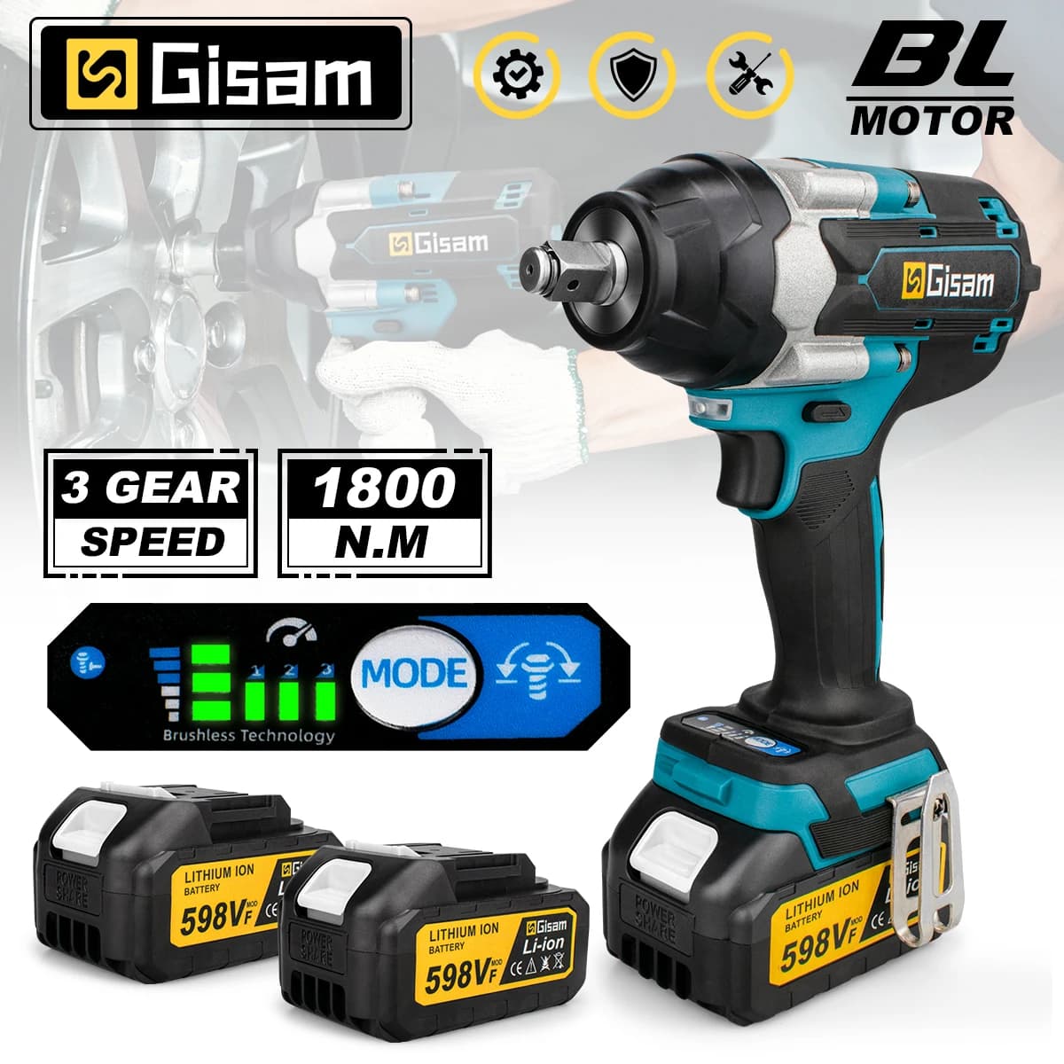 Makita – clé à chocs électrique sans balais, couple 1800N.M, batterie Lithium-Ion de 1/2 pouces, clé sans fil, outils pour broche de batterie