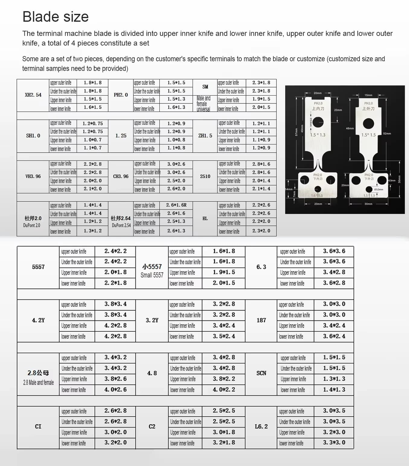 Lames de sertissage pour terminaux OTP, 4 pièces/kit, matrices d'application universelles pour terminaux JST Molex TE DuPont à pas de 2.0, 2.54,