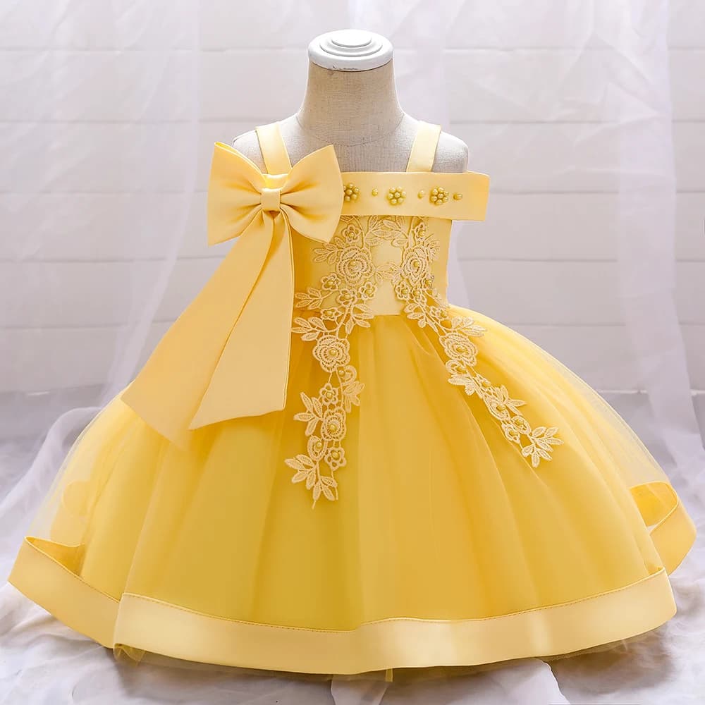 Robes d'été à nœud pour bébé fille, tenue de fête d'anniversaire, en dentelle, à fleurs, vêtements de princesse pour nouveau-né, robe de