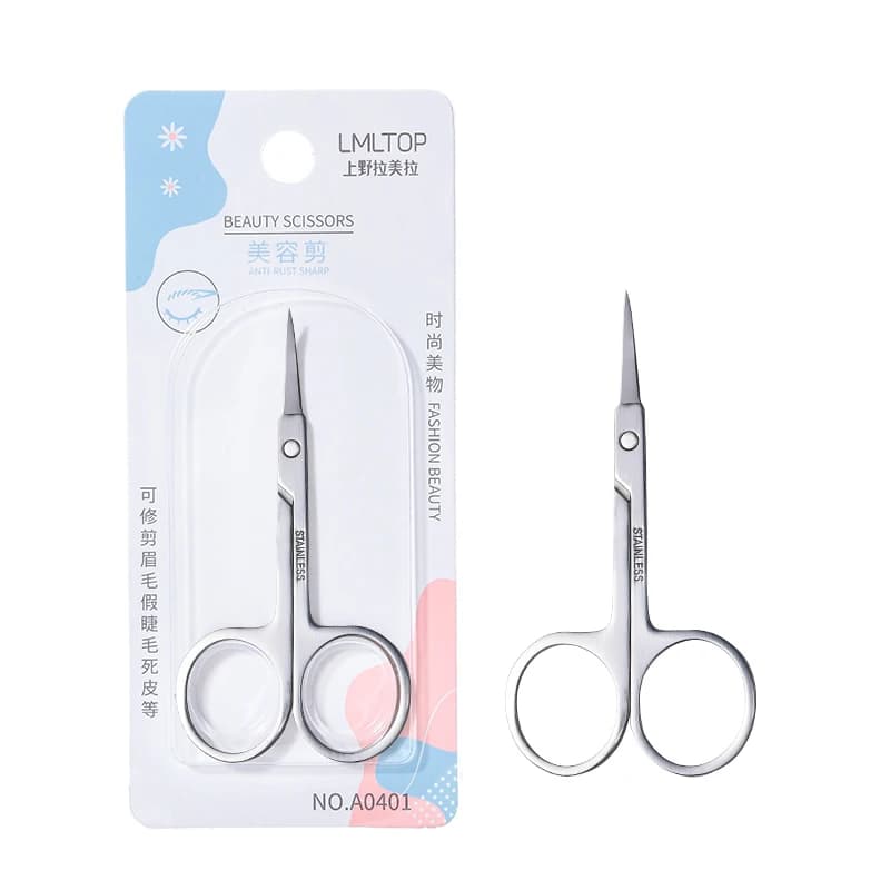 Ciseaux de maquillage en acier inoxydable, pointe pointue, lame incurvée vers le haut, pour cils, sourcils, nez, cheveux, petits ciseaux, outils de