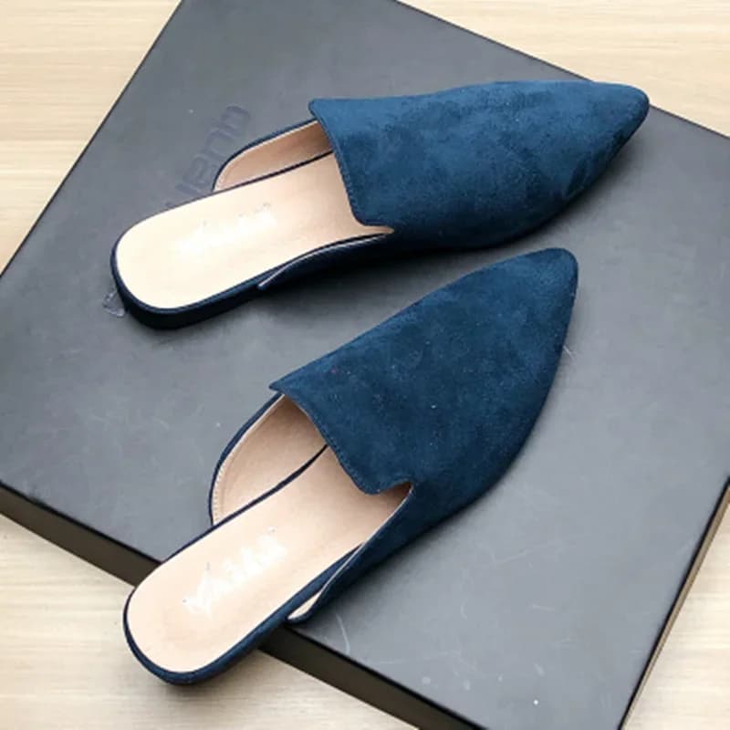 Chaussures simples à coudre simples pour femmes, diapositives d'extérieur à bout pointu, bleu Camel, semelle souple, ajustement large 48-33, nouvel
