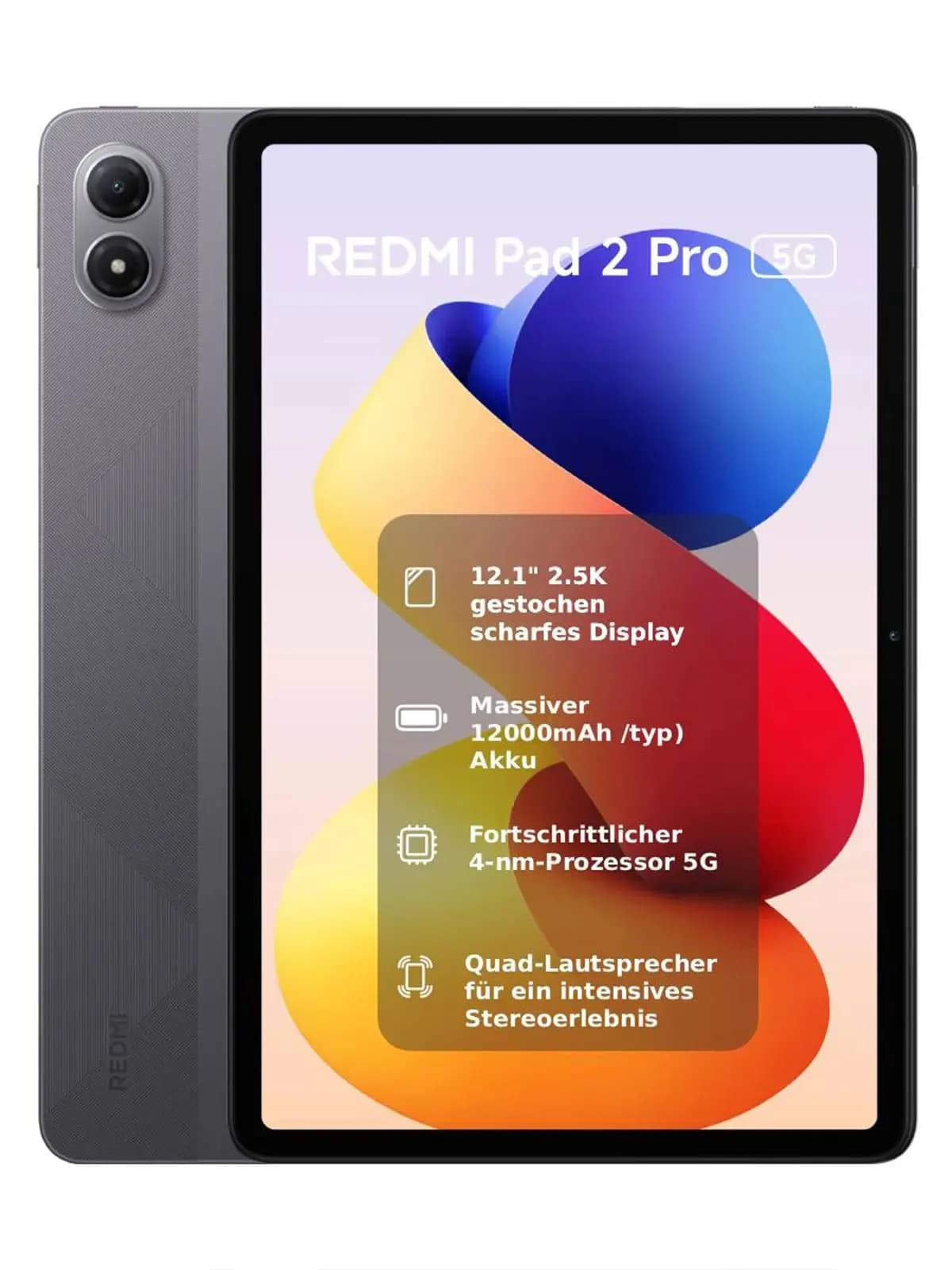 Tablette Xiaomi Redmi Pad 2 Pro 5G version globale : 8 Go, 256 Go, processeur avancé 4 nm, 5G + eSIM, écran cristallin 2,5K de 12,1 pouces,