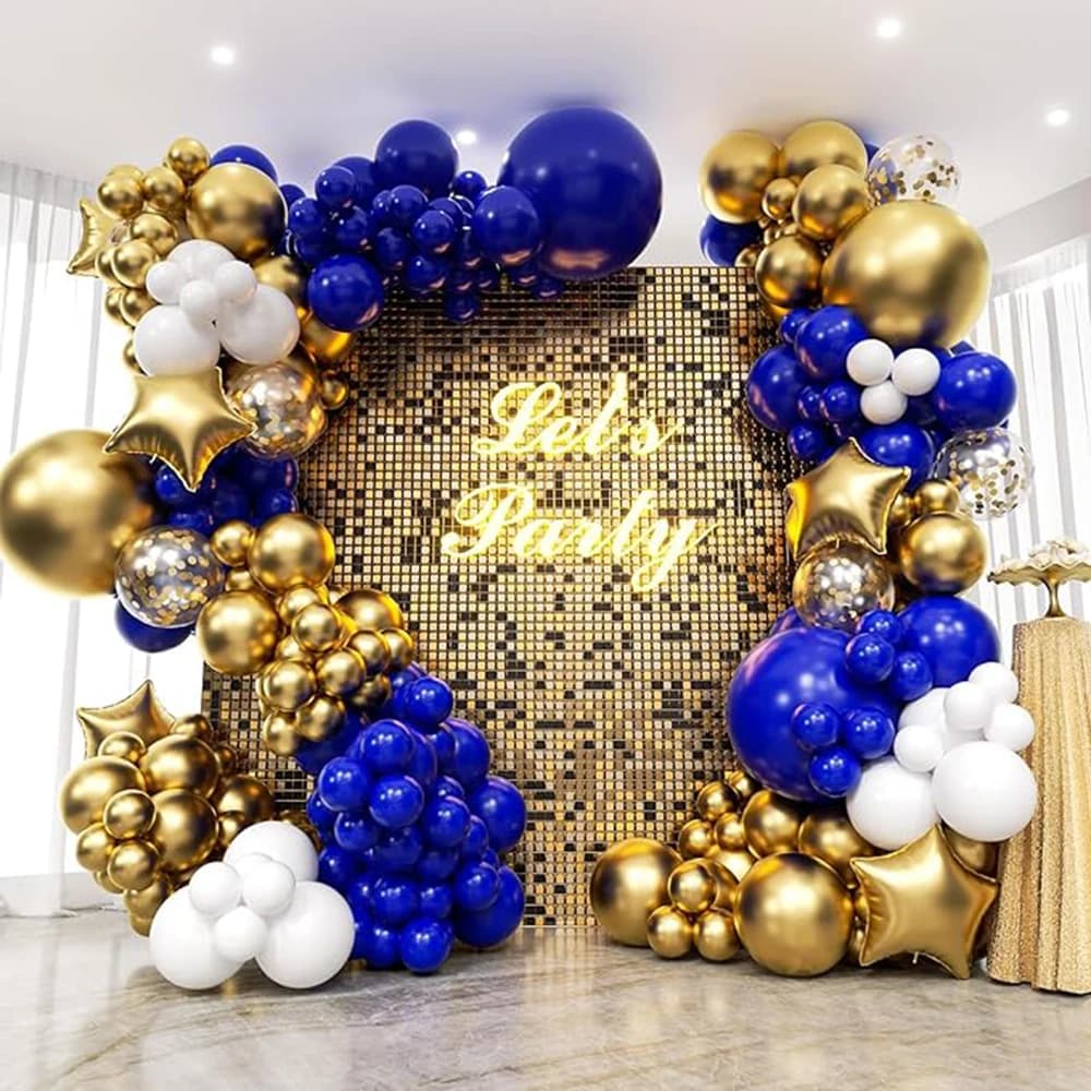 Arche de ballons en feuille d'aluminium, kit de guirxiété, ballons bleu royal, or blanc, étoile dorée, décor de fête d'anniversaire de remise