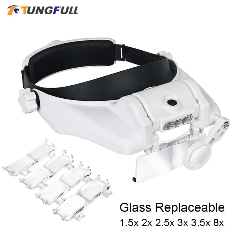 Loupe à bandeau LED, Loupes mains libres pour bijoux, montre, réparation électronique, Loupe à lentille 1.5x2x2.5x3x3.5x8x