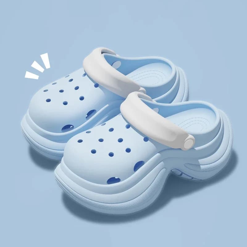 Jolis sabots bleu ciel pour filles, sandales d'été à talons compensés à fond épais, plateforme épaisse, pantoufles de nuage souples Eva,