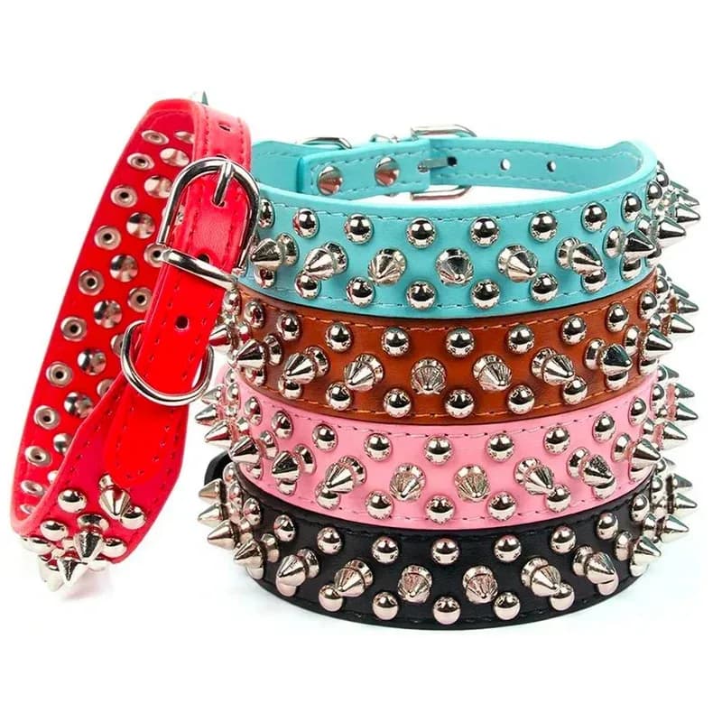Collier de chien en cuir réglable, sangle de cou, fournitures en cuir PU, Punk, rivets à pointes, colliers pour animaux de compagnie pour petit