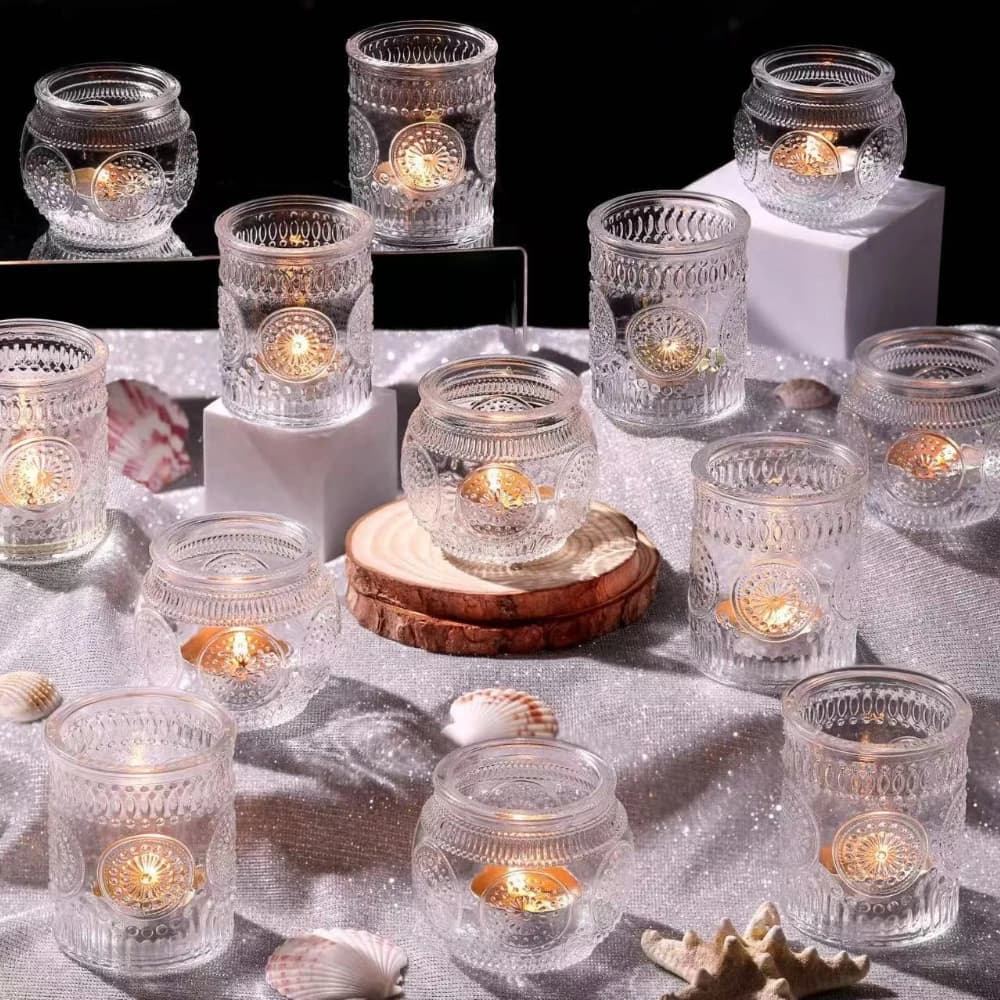 6/12 pièces, bougeoir en verre circulaire rétro en forme de tournesol, bougeoir en cire de thé, bougeoir d'aromathérapie, décoration de salon